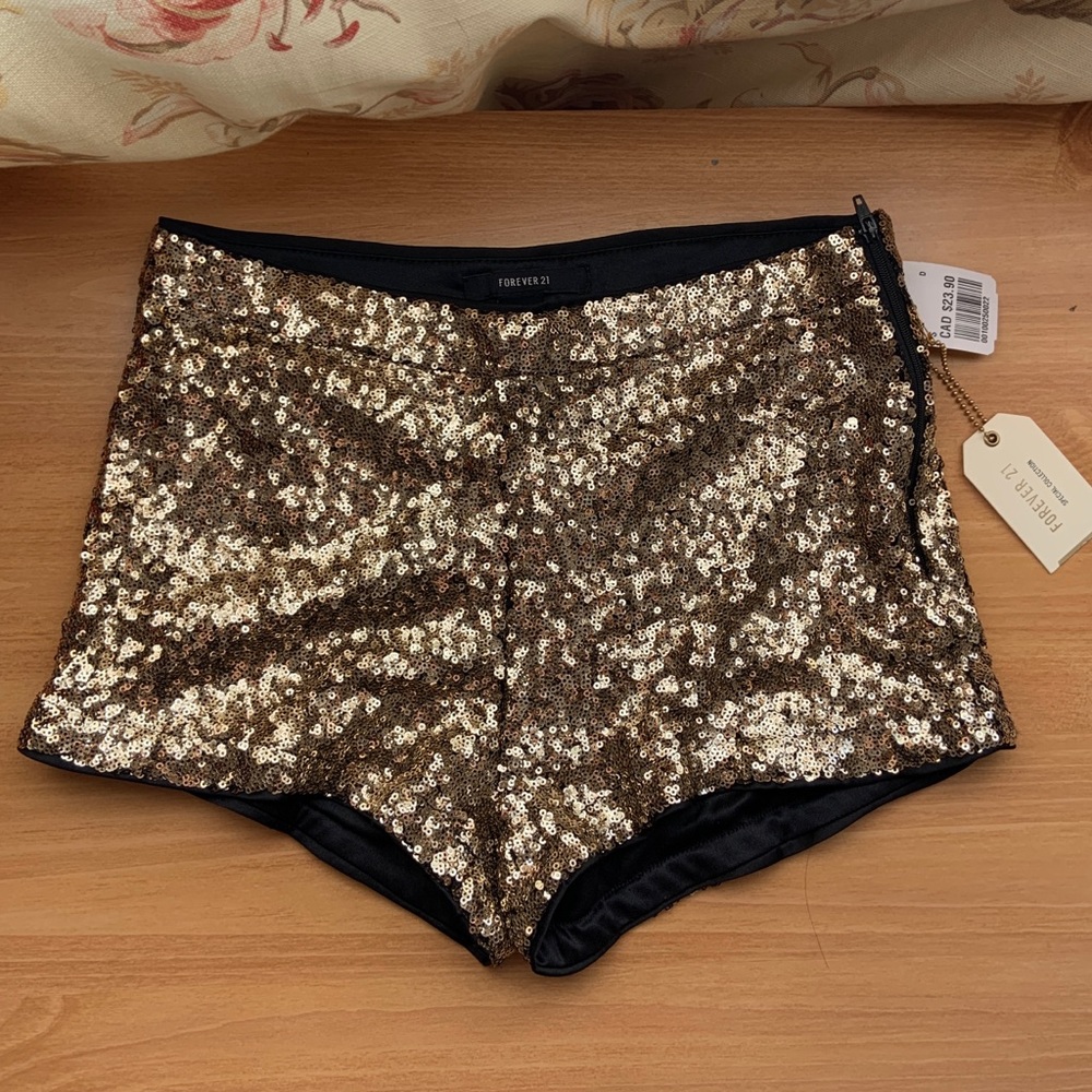 Gold Sequin Shorts (Never Worn, Small)